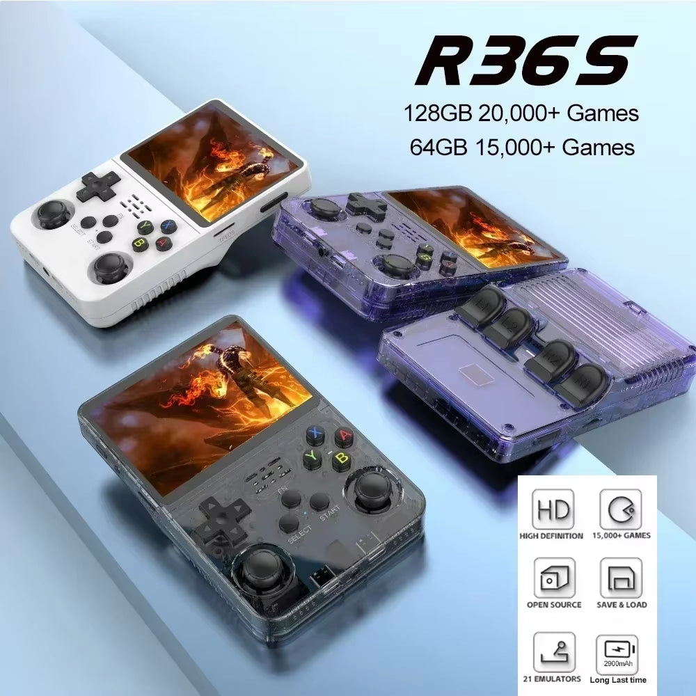 R36S Open-Source Retro Handheld Game Console – 3.5” IPS Display, Linux System, 64GB / 128GB Storage